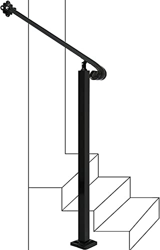 Zwinz Heavy Duty Steel Handrail 1-2 Step, 31.5 W X 35 H Wall to Floor Mounted Wrought Iron Handrails, Adjustable Handrails for Outdoor Steps