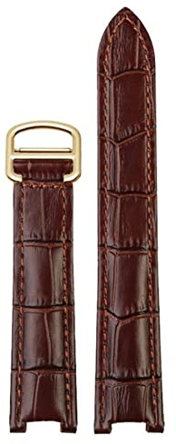 CYSUE Echtes Leder-Armband für Herren und Damen für Cartier PASHA W3108/HPI004 Faltschnalle, konkaves Armband 21 x 15 m 20 x 12 mm 18 x 10 mm Armbänder (Farbe: Braune Goldschnalle, Größe: 18,10 mm)