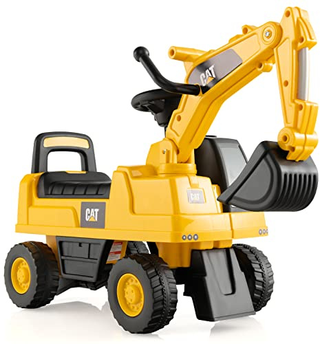 COSTWAY Kids Ride on Digger, Caterpillar Licensed Toddler Construction Toy Car with Manual Shovel, Underseat Storage, Horn, Foot to Floor Slider for 1-3 Years Old