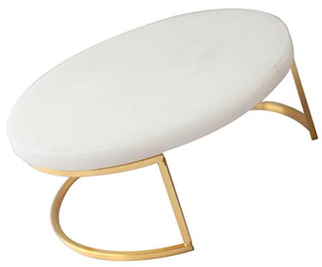 CIYODO 20cm Crescent Moon Marble Cake Stand Nordic Dessert Tray Sturdy Stainless Steel Base Fruit Display Rack for Weddings and Home
