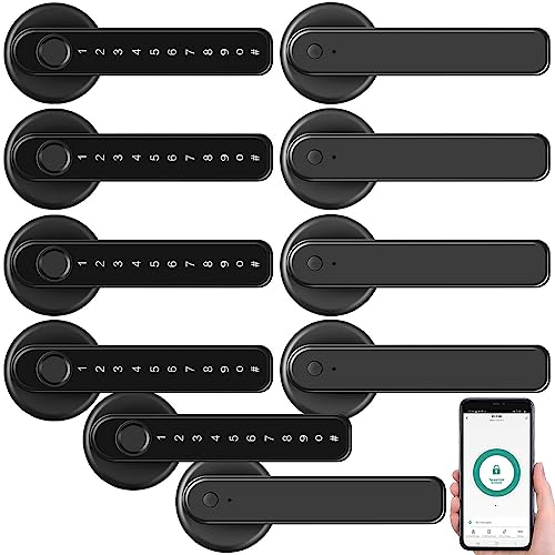 VisorTech Türbeschlag Edelstahl: 5er-Set Smart-Sicherheits-Türbeschlag, Fingerprint, PIN, App, schwarz (Edelstahl-Sets, Haustürbeschlag)