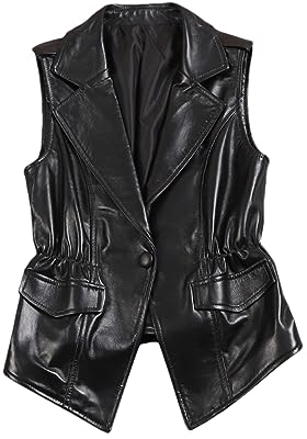 Hdhdeueh Damen Lederweste Weste Schaffell Nipped Waist Tops Slim Ärmellose Weste Oberbekleidung, A110 schwarz, 46