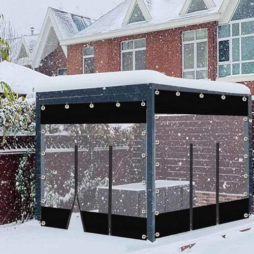 KGUDYS Outdoor Vorhänge Transparenter Schwarzer, 0,5mm PVC-wasserdichte Planenplatte, Wetterfeste Trennvorhänge, Mit Zwei Reißverschlüssen, Für Terrassen, Garagen, Pavillon,LxW-4.2x2.2m/13.8x7.2ft