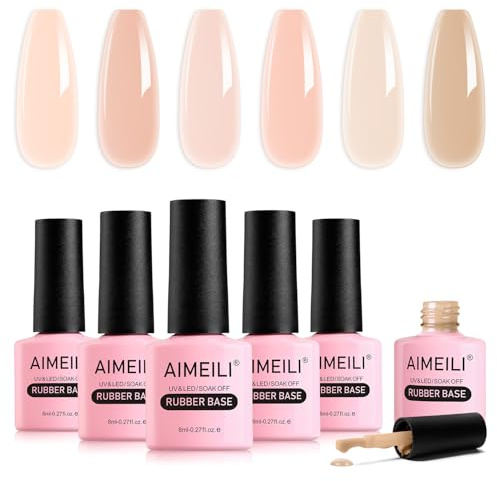 AIMEILI Rubber Base Gel Set 8ml 6 Farben 4 in 1 Rubber Base Coat UV Rubber Gel Nägel Set - KIT 45