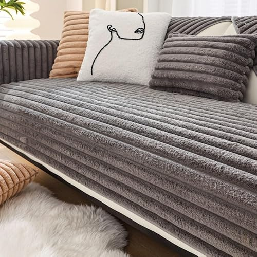 Aocase Sofabezug Kaninchen Plüsch L Form 1/2/3/4 Sitzer Sofa Überzug Ecksofa, Sofahusse 2023 Neue Universelle rutschfeste Sofaschoner, Superweiche Pets Dog Sofaüberwurf,Grau,110x210cm