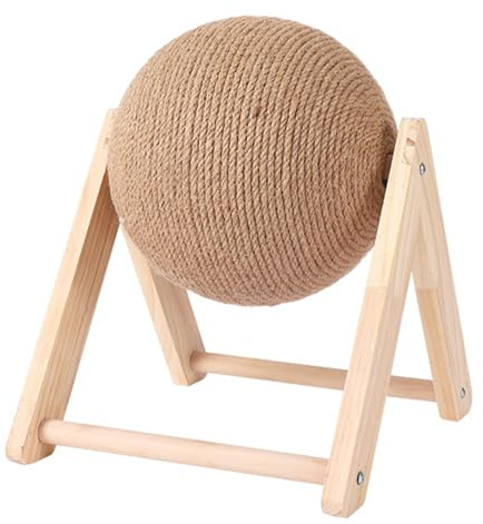 GLOGLOW Cat Scratching Ball, Rotating Sisal Rope Ball with Wooden Stand Cat Scratching Board for Indoor Cats Entertainment Toy