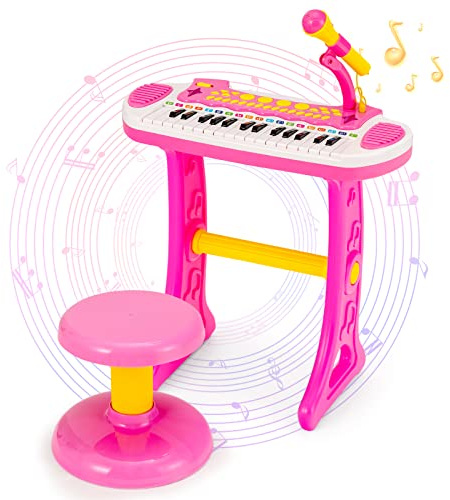 KOMFOTTEU Clavier pour Enfants 31 Touches avec Effets sonores Lumineux & Microphone, Piano électronique Jouet INCL. Clavier pour Enfants 22 Beat/8 Tons/7 rythmes (Rose)