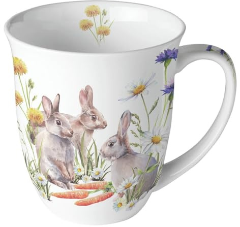 Ambiente Kaffeetasse Henkelbecher Teetasse Mug 0,4 l Fine Bone China Porzellan Ostern Osterhasen Frühling Serie carrot treat