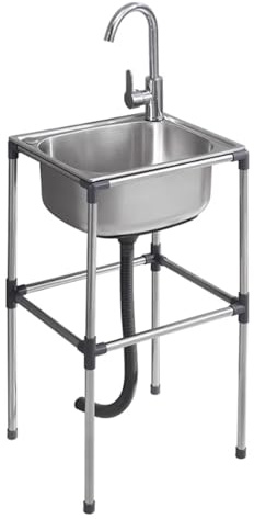 Fregadero De Cocina Independiente,Fregadero Comercial de Acero Inoxidable Con Grifo Y Patas para Garaje Restaurante Cocina Cuarto de lavado Interior Exterior (37x31x75cm)