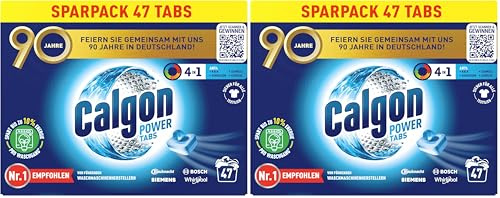 Calgon Power Tabs 4 en 1 – Ablandador de agua antical, suciedad y corrosión en la lavadora, previene olores desagradables, 1 x 47 pastillas (Paquete de 2)