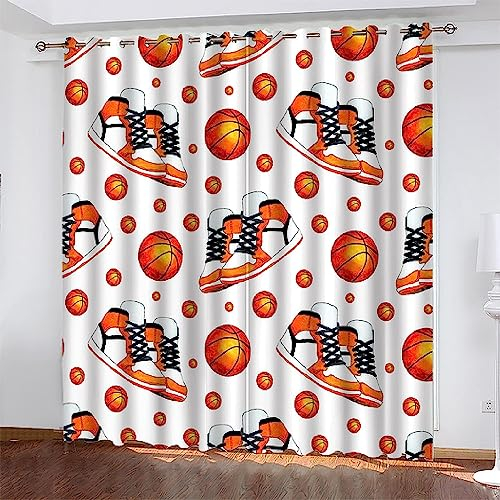 Vorhang Blickdicht Ösen Thermo Verdunkelungs Polyester Gardinen 2 Stück 3D Brauner Abstrakter Basketball Für Schlafzimmer Wohnzimmer Kinder Oder Babyzimmer - Bedruckte Verdunkelungsvorhänge-9S6B3Y3B3Y
