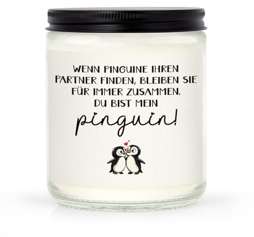 Craftique Jahrestag Geschenk für Ihn Sie - Partner Geschenke Lavendel Duftkerze, Pinguin Geschenk zum Jahrestag Hochzeitstag Valentinstag Weihnachten, Ich Liebe Dich Geschenke für Ehefrau (Schwarz)