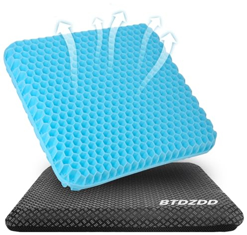 BTDZDD Gel Sitzkissen, Orthopädisch Doppelschicht Verdickung Sitzkissen mit Rutschfester Stoffhülle Atmungsaktives Stuhlkissen für Bürostuhl (Azurblau, 43cm*39cm*4cm)