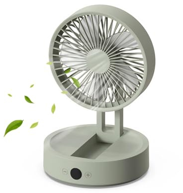 Cuifati Ventilador de Escritorio Plegable, Velocidades de Viento Ajustables, Control Remoto, Pantalla LCD, Recargable por USB, Ventilador de Escritorio Oscilante con Luz Nocturna para