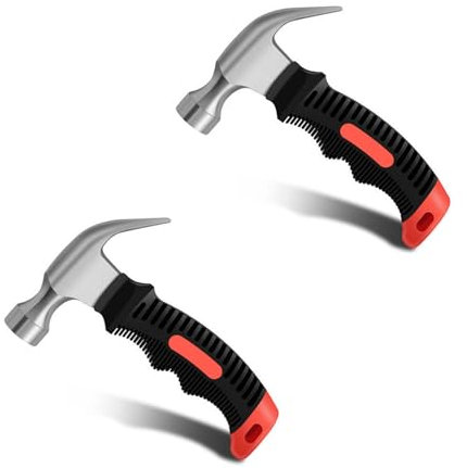 Hotooldo Stubby Claw Hammer Small Mini Forged Steel Straight Rip Claw Nail Hammer Small Hammers Tool for Repairing Woodworking Building (2 PCS 8oz Black-Orange)