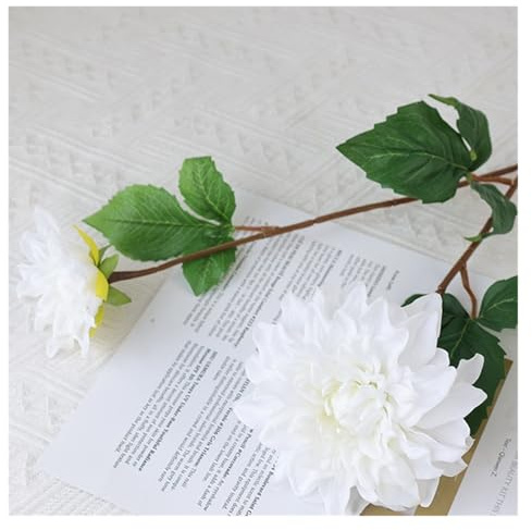 WENH Dahlia Artificiel de Haute qualité, 5 pièces/lot, Sensation hydratante, Toucher réel, Fleurs artificielles, décor de Mariage, décor de Table de fête à Domicile, Floral(White)