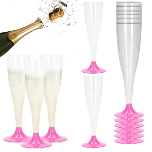 Sicignano Set 36 Calici Flute in Plastica Trasparente con Piedini Colore Rosa 10cl ? Bicchieri Lavabili Ideali per Feste Brindisi Celebrazioni ? Perfetti per Champagne Prosecco Cocktail