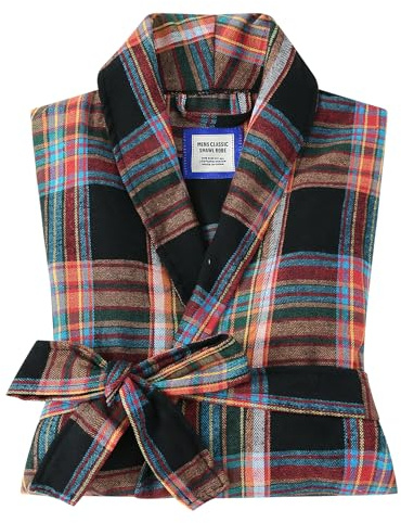 Fullove Men's Robe-Microfibre Flannel Lightweight Bathrobe for Men,Scottish Plaid Style Shawl Collar Bathrobe (Red Plaid)