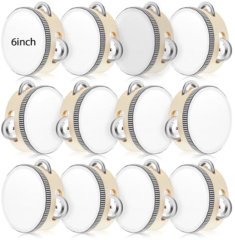 Lukmaa Hochzeits-Tamburin-Trommel für Erwachsene, Handschlagzeug, Geschenk, Holz, Metall, Schellen, musikalisches pädagogisches Schlagzeug, Instrument für Kirche, Hochzeit, Party, Spiele (Weiß, 15,2