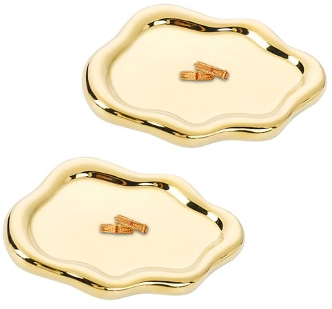Wolke Schmucktablett, 2 Stück Keramik Schmucktablett Schmuckteller Ringhalter Schmuck Tablett Keramik Ringschale Muttertag, Erntedankfest, Geburtstagsgeschenk für Frauen (Gold)