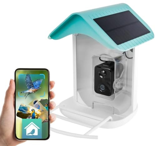 Spacetronik Vogelfutterhaus mit Kamera, Smart Vogelhaus mit Kamera Full-HD, Solarbetrieben, Vogelfutterstation, Nachtsichtfunktion, Mikrofon, Aufnahme, Kompatibel mit Smartphone-App (SP-BF11)
