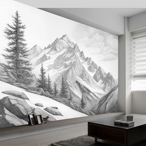 Papier Peint Intissé Peinture Simple De Montagne Motif Papier Peint Panoramique pour Enfant Adulte Chambre Décoration 200 x 140 cm Gris Personnalisé Murales
