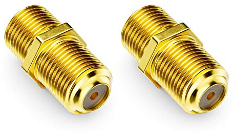 deleyCON SAT Adapter Verbinder, 2X F-Buchse schmale Mutter, 2 Stück | Koaxialkabel verlängern, vergoldet, für Sat Kabel und BK Anlagen