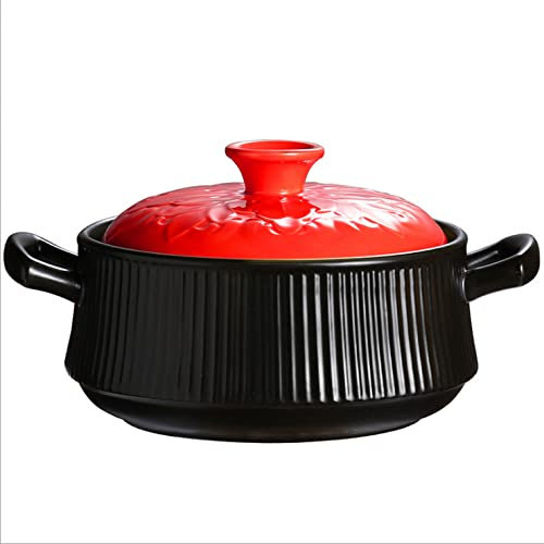 Cazuela de cerámica sartén estofado hogar gran capacidad alta temperatura llama abierta redonda placa negra cazuela - 4 L