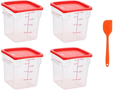 Sherfire Set di 4 contenitori per alimenti da 8 litri, trasparenti, impilabili, senza BPA, di grado commerciale, con spatola versatile in silicone