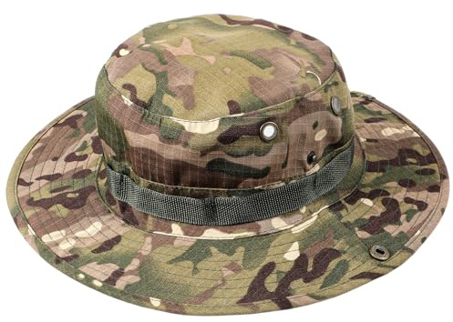 Kifmurase Camoflage Dschungel Hut für Männer und Frauen, Outdoor Anglerhut Herren Camouflage UV Schtuz Boonie Fischer Hut, Faltbarer Breiter Rand Angeln Sommer Safari Hüt