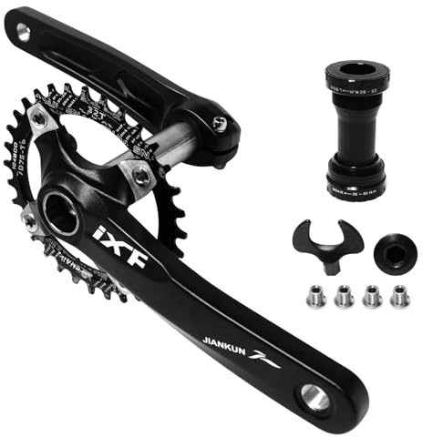 Bromlbe 170 mm Kurbelgarnitur mit 104 BCD 32T/34T/36T/38T Kettenblatt, MTB Fahrrad Kurbel Garnituren mit Tretlager und Single Speed Kettenblatt, Fahrrad Kurbelgarnituren für MTB Rennräder