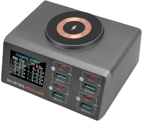 Hub de Chargeur 140W 8 Port Bureau Multi-USB Station de Chargement avec Ports PD et Rapide 3.0, écran LCD et USB-C