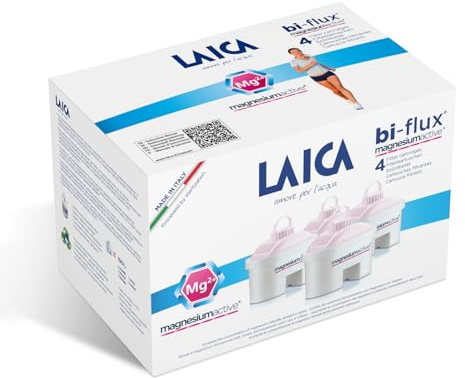 LAICA bi-flux® MagnesiumActive Filtro per acqua - 4 mesi di acqua filtrata (4 filtri x 150L) - Prodotto e sterilizzato in Italia