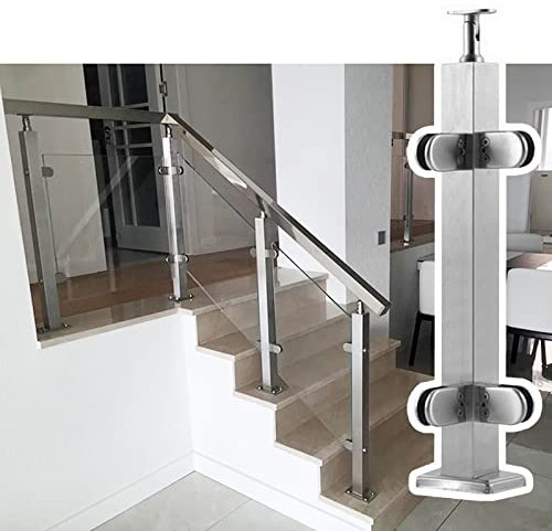 Ringhiera quadrata in vetro, ringhiera per scale per interni con morsetto verticale in vetro, set completo di ringhiere in acciaio inox, design durevole ed elegante per case moderne