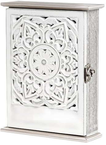 Zuxbolf Cassetta Porta Chiavi da Muro in Legno,Armadietto Porta Chiavi per Ingresso, Corridoio, Ufficio (Vintage, Bianco)