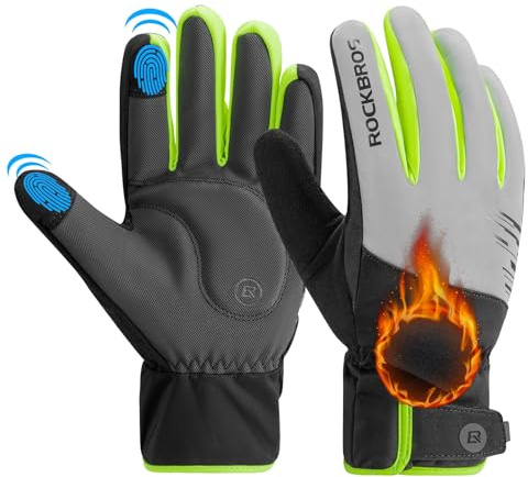 ROCKBROS Fahrradhandschuhe Winter mit Thinsulate & Reflektierend | Winddichte Winterhandschuhe mit Touchscreen-Funktion und stoßdämpfender Polsterung für MTB, E-Bike, Laufen und Wandern