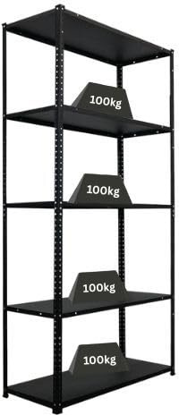 PROREGAL Schraubregal Haldor mit Metallböden HxBxT 180x90x40cm 5 Ebenen Fachlast 100 kg Schwarz, Stahl, Metallregal, Küchenregal, Kellerregal, Garagenregal, Lagerregal