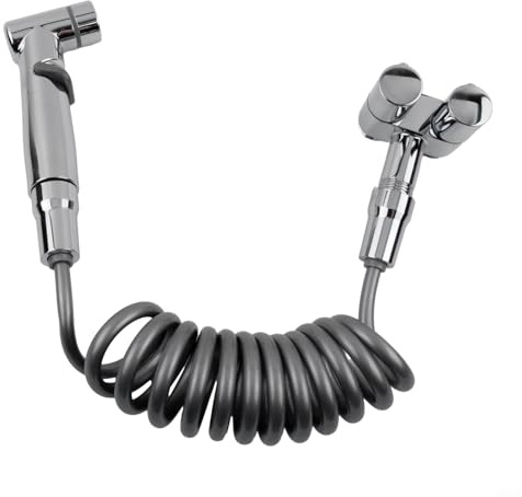 Zilimontt Douche hygiénique pour salle de bain, toilettes, bidet avec vanne d'angle à double sortie, pulvérisateur à main à pression réglable pour nettoyage personnel, spray pour couches de bébé et