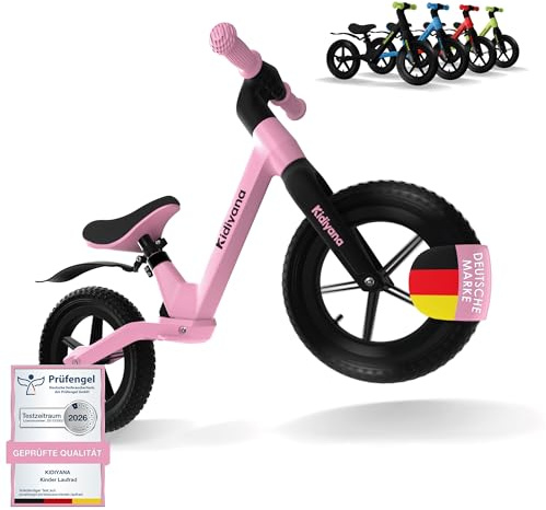 Kidiyana Kinder Laufrad Balance Bike ab 2 Jahren, Rutschfeste Luftreifen 12 Zoll, Komfortables Sitzpolster, RSA-Dämpfungssystem, Abgerundete Fußrasten, Schutzblech, Leicht & Langlebig, Sport Geschenke