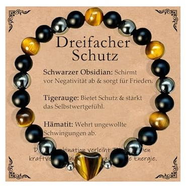 Kenqlot Armband Damen,Dreifach Schutz Armband mit Tigerauge, Schwarzer Obsidian, Hämatit – Muttertag Weihnachten Geburtstag Geschenk für Damen Beste Freund Tochter Mutter, Unterstützt Den Energiea
