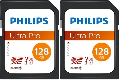 Philips Ultra Pro SDXC Card 128 GB UHS-I U3, velocità di lettura fino a 100 MB/s, V30, scheda di memoria per fotocamere, tablet, PC, lettore di schede, video 4K UHD (Confezione da 2)