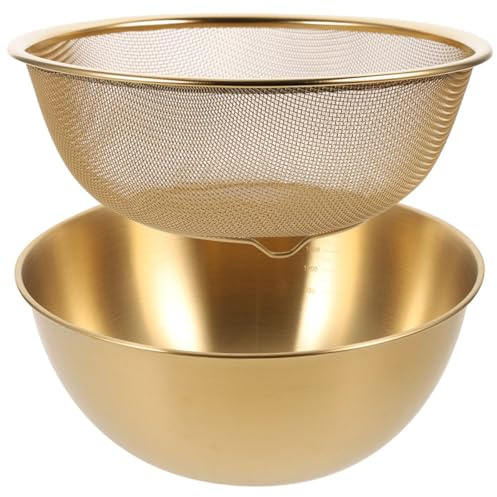 FOMIYES Colini Scolapasta 2 Pezzi Set 24 CM Colino da Cucina per Scolare e Lavare Verdure e Riso Cestello Portavivande in Acciaio Oro