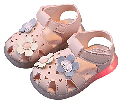 YIzdegg Sandales fermées pour filles - Chaussures d'apprentissage pour tout-petits - Sandales d'été antidérapantes - Semelles souples - Chaussures simples décontractées avec motif floral - Chaussures