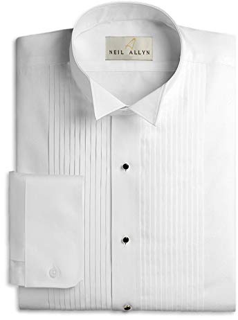 NEIL ALLYN Men's Tuxedo Shirt Poly/Cotton Wing Collar 1/4 Inch Pleat,White,17.5 Neck 34/35 Sleeve
