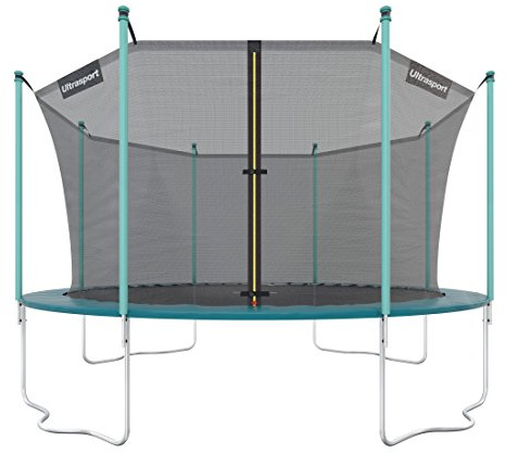 Ultrasport Trampolino da giardino Wave, Ø 430 cm, Compreso il tappetino per saltare, molle, rete sicurezza, Posta rete imbottita e paraspigoli, resistente intemperie, carico massimo 150 kg, Verde