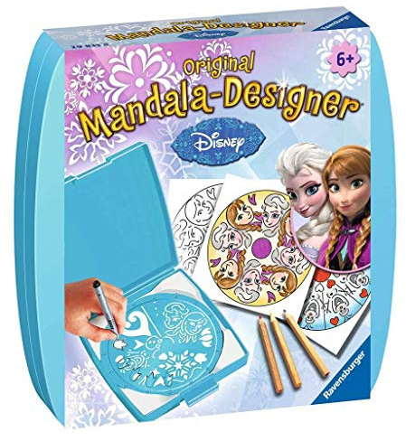 Ravensburger Mandala Designer Mini Frozen 29835, Zeichnen lernen mit Anna und Elsa für Kinder ab 6 Jahren, Kreatives Zeichen-Set mit Mandala-Schablone für farbenfrohe Mandalas