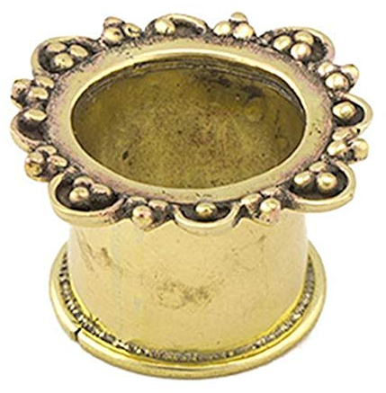 CHICNET Damen Herren Flesh Tunnel Plug Ohr Piercing aus Messing in antik Gold, Muster Rand: Bogen Punkt Dreieck, nickelfrei, Ribbed, 6mm bis 16mm