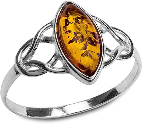 Amber Sterling Silver Celtic Small Thin Ring , Size 10