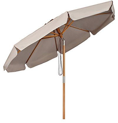 Sekey® Parasol en Bois inclinable pour Patio Jardin Balcon Piscine Plage Ø 300 cm Rond Beige/Taupe Sunscreen UV50+