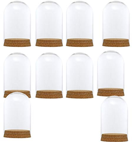 FLAMEER 10Pieces 8x12cm Clear Glass Dome Cover Cloche Bell Jar Succulent Terrariums w/Wooden Cork Base Home Study Room Decor